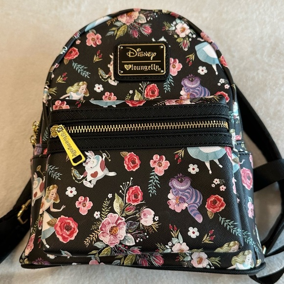 Loungefly Disney Alice in Wonderland Black Floral Backpack RARE main image 4